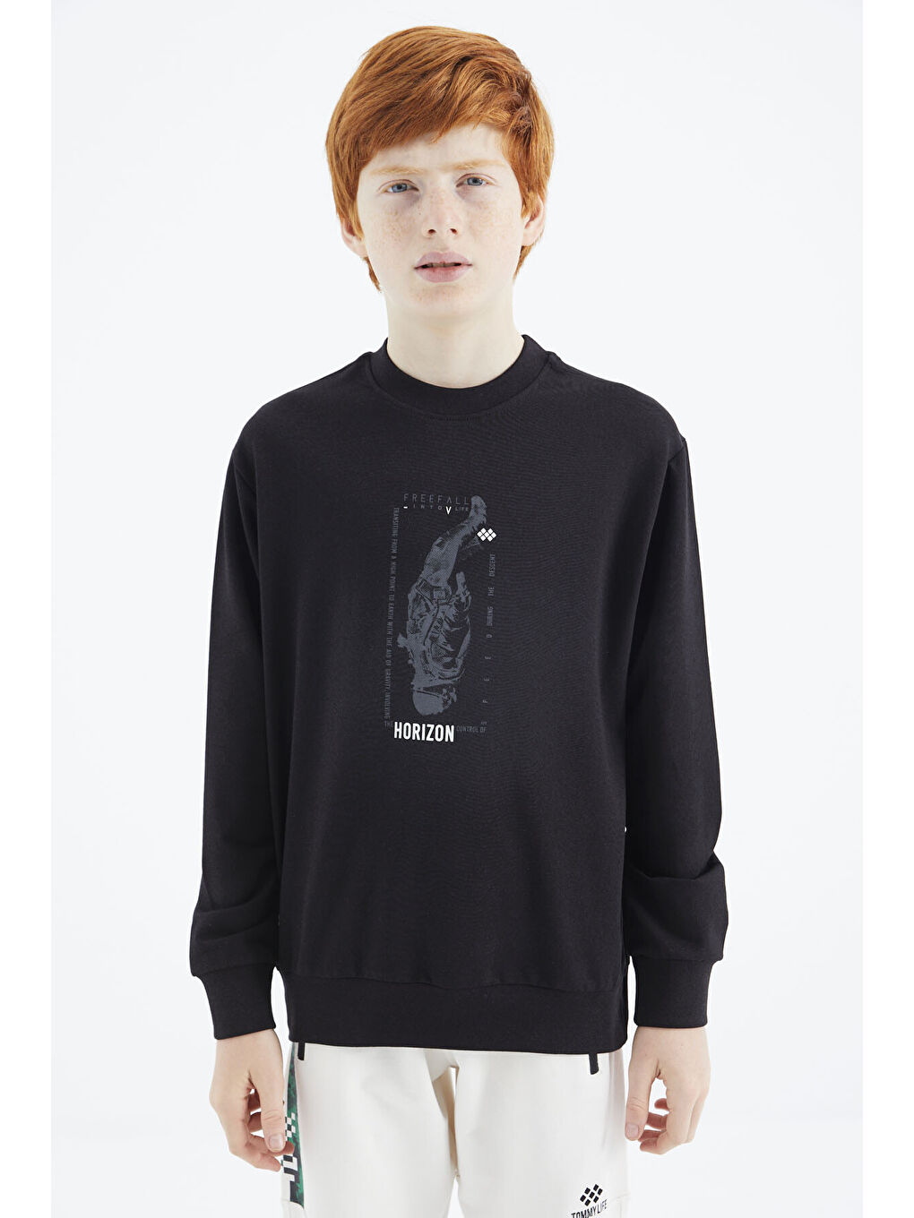 Siyah Baskılı Erkek Çocuk Sweatshirt - 11174-1