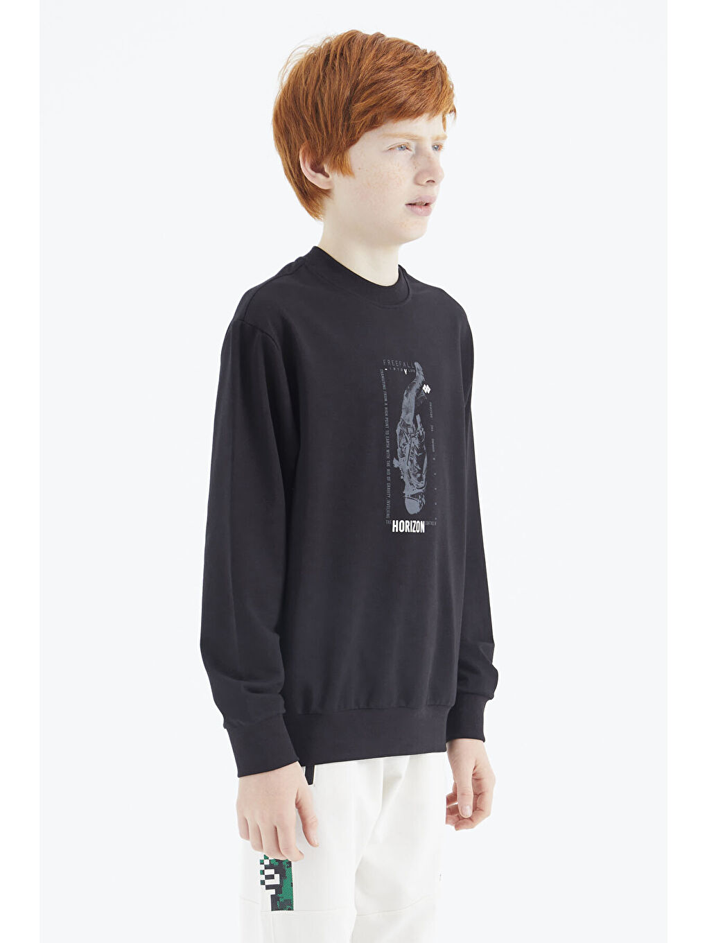 Siyah Baskılı Erkek Çocuk Sweatshirt - 11174-4