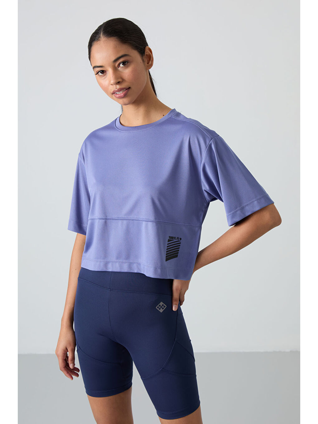 Mor Nefes Alan Dokulu İnce Oversize Fit Performans Kadın Tişört - 97284