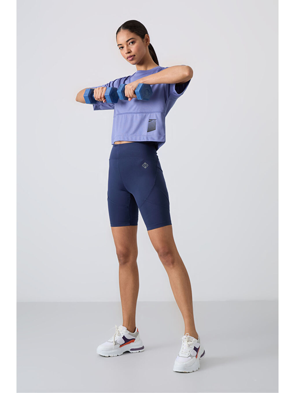 Mor Nefes Alan Dokulu İnce Oversize Fit Performans Kadın Tişört - 97284-2