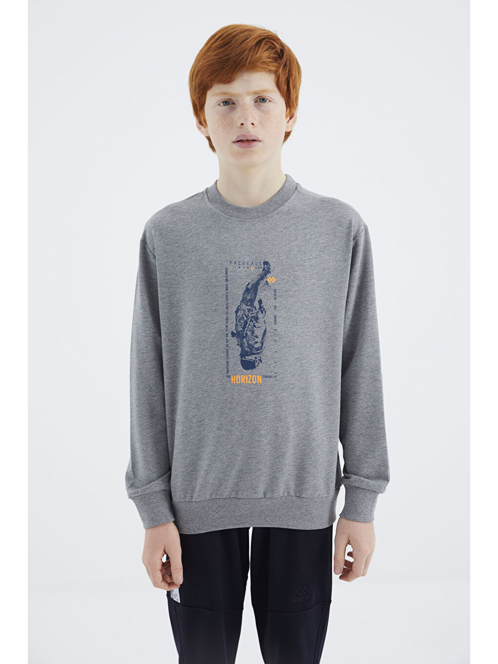 Gri Melanj Baskılı Erkek Çocuk Sweatshirt - 11174-1