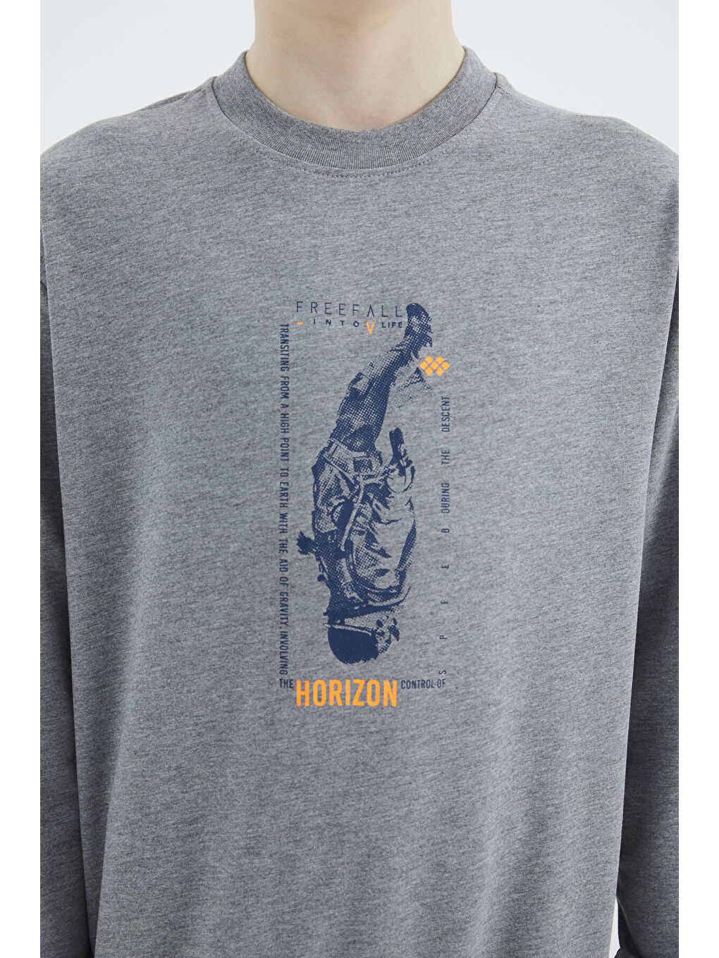 Gri Melanj Baskılı Erkek Çocuk Sweatshirt - 11174-2