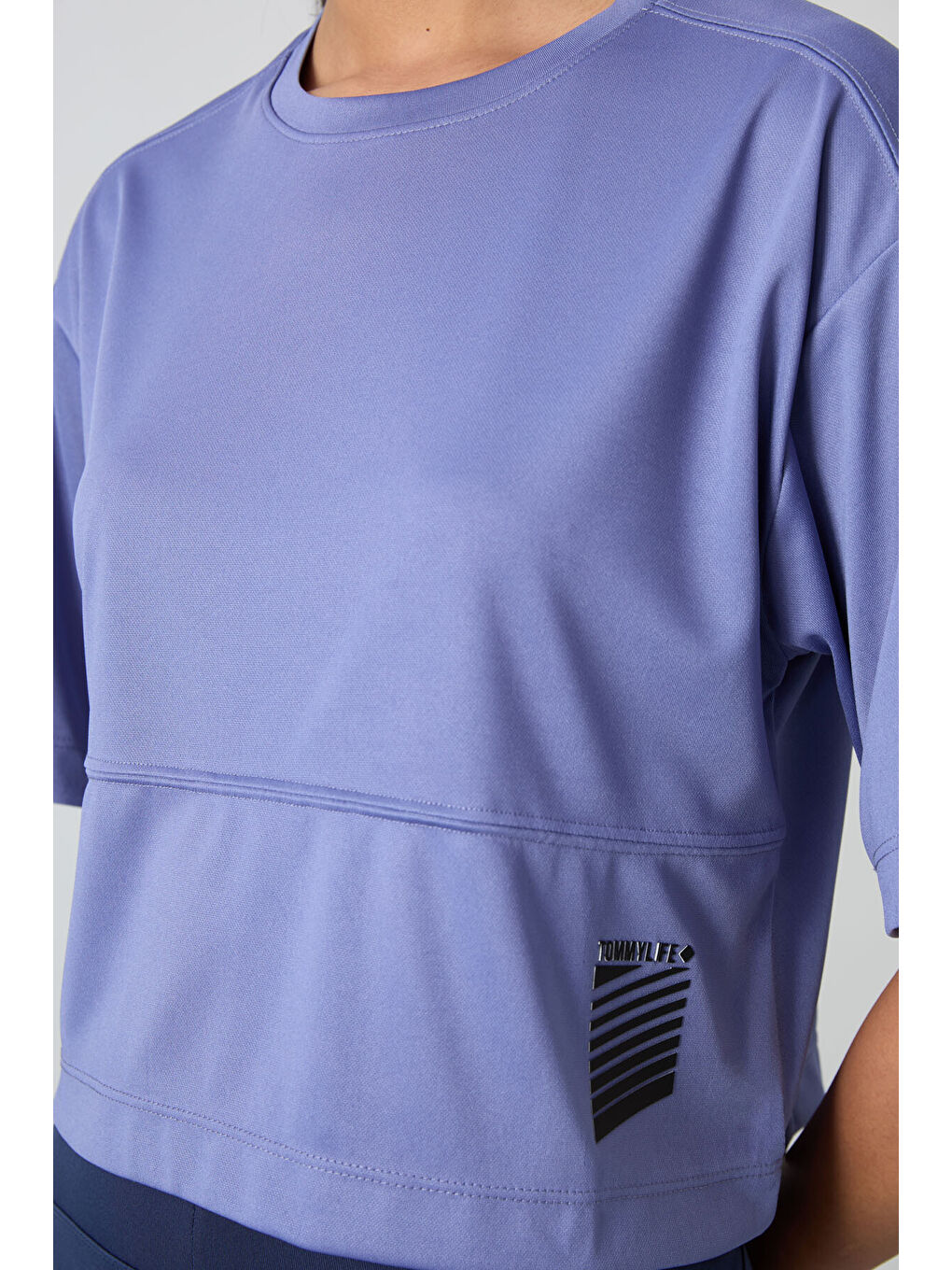 Mor Nefes Alan Dokulu İnce Oversize Fit Performans Kadın Tişört - 97284-4