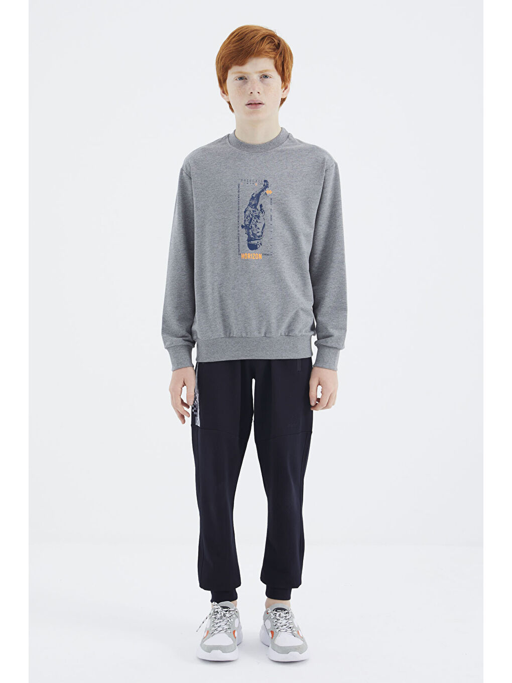 Gri Melanj Baskılı Erkek Çocuk Sweatshirt - 11174-3