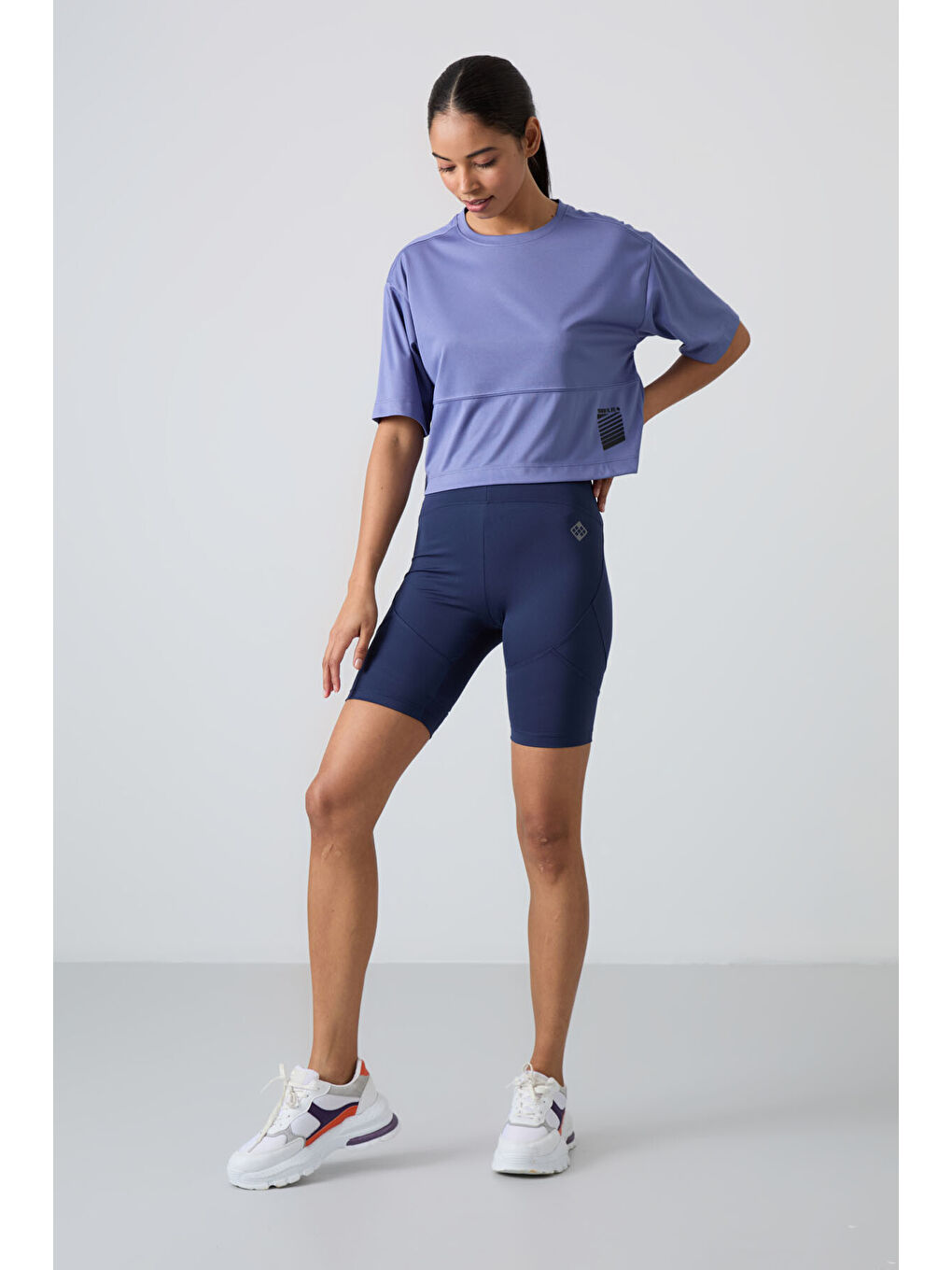 Mor Nefes Alan Dokulu İnce Oversize Fit Performans Kadın Tişört - 97284-6