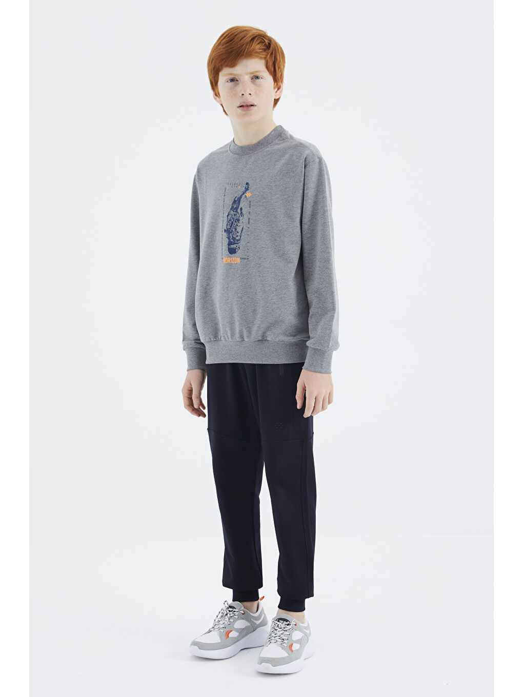 Gri Melanj Baskılı Erkek Çocuk Sweatshirt - 11174-4
