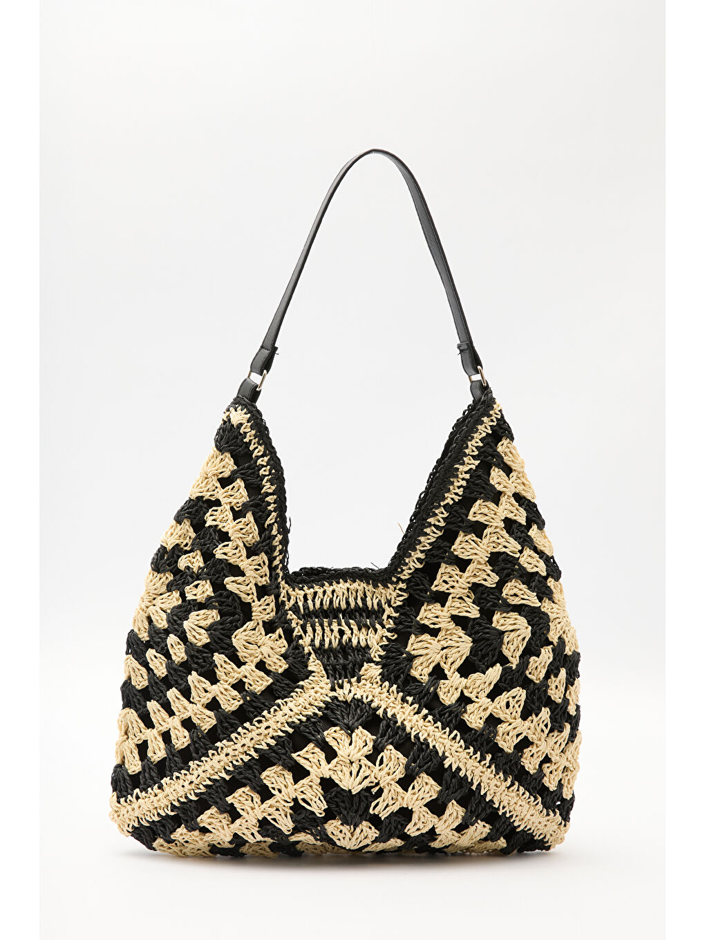 Desenli Hasır Kol Çantası Siyah-4