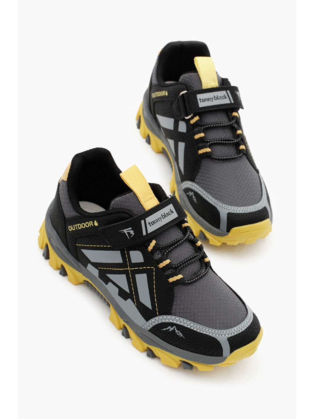 Gri Çocuk Unisex Füme Sarı Termo Taban Su İtici Kumaş Cırtlı Trekking Ayakkabı