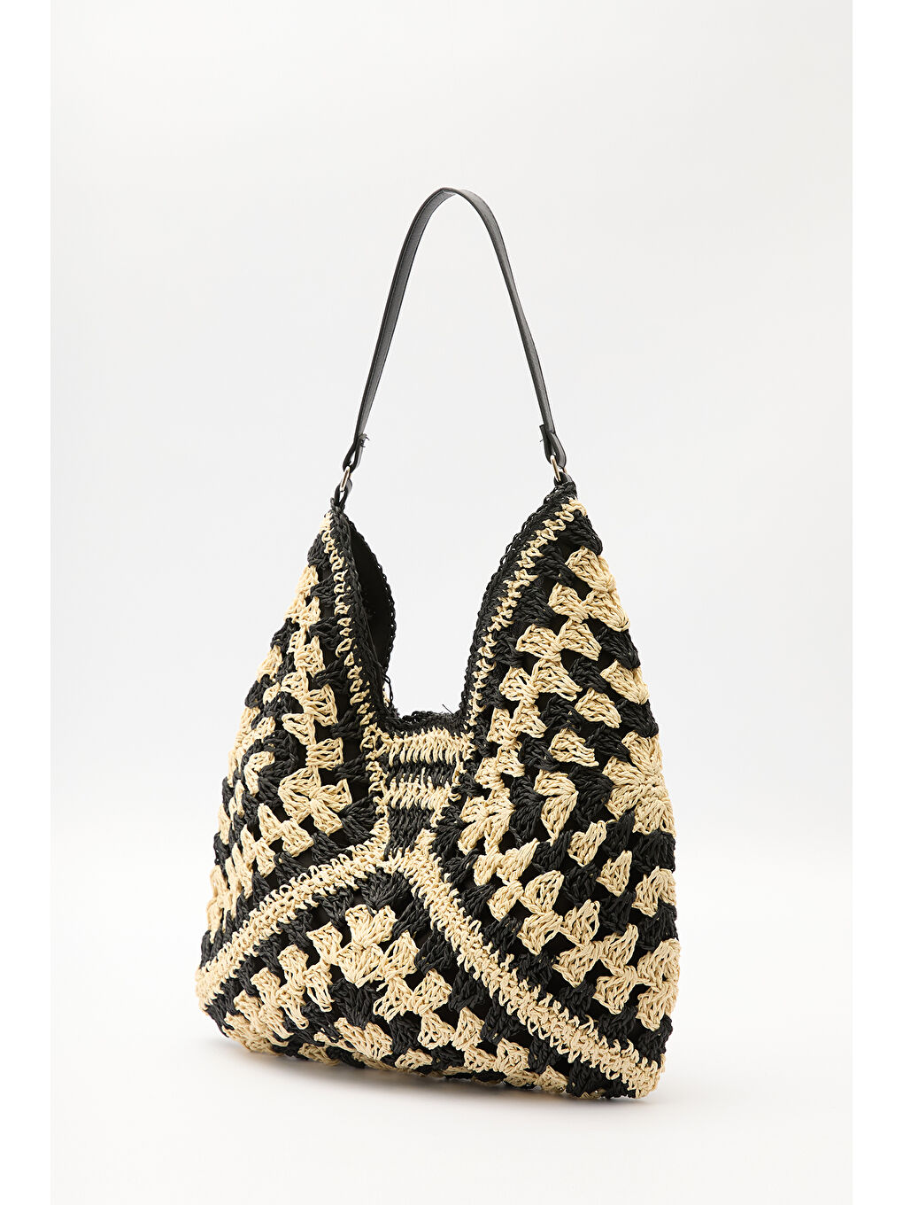 Desenli Hasır Kol Çantası Siyah-6