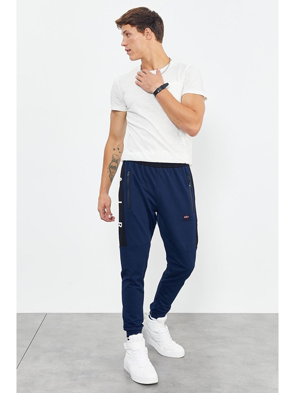 İndigo Air Baskılı Fermuar Cepli Standart Kalıp Jogger Erkek Eşofman Alt - 84587-2