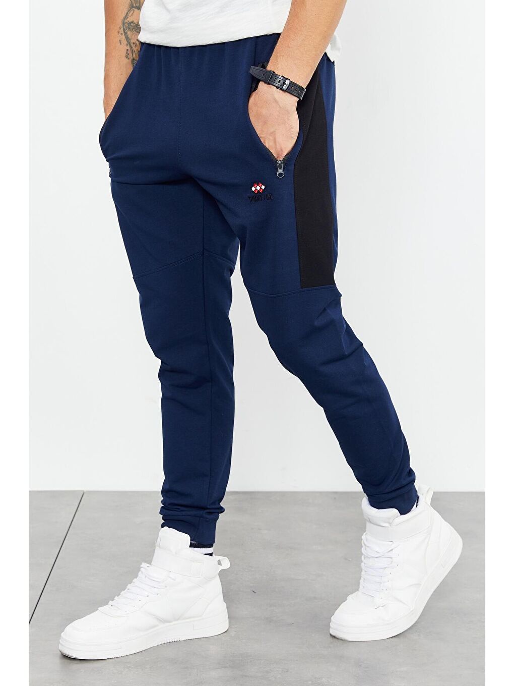 İndigo Air Baskılı Fermuar Cepli Standart Kalıp Jogger Erkek Eşofman Alt - 84587-3