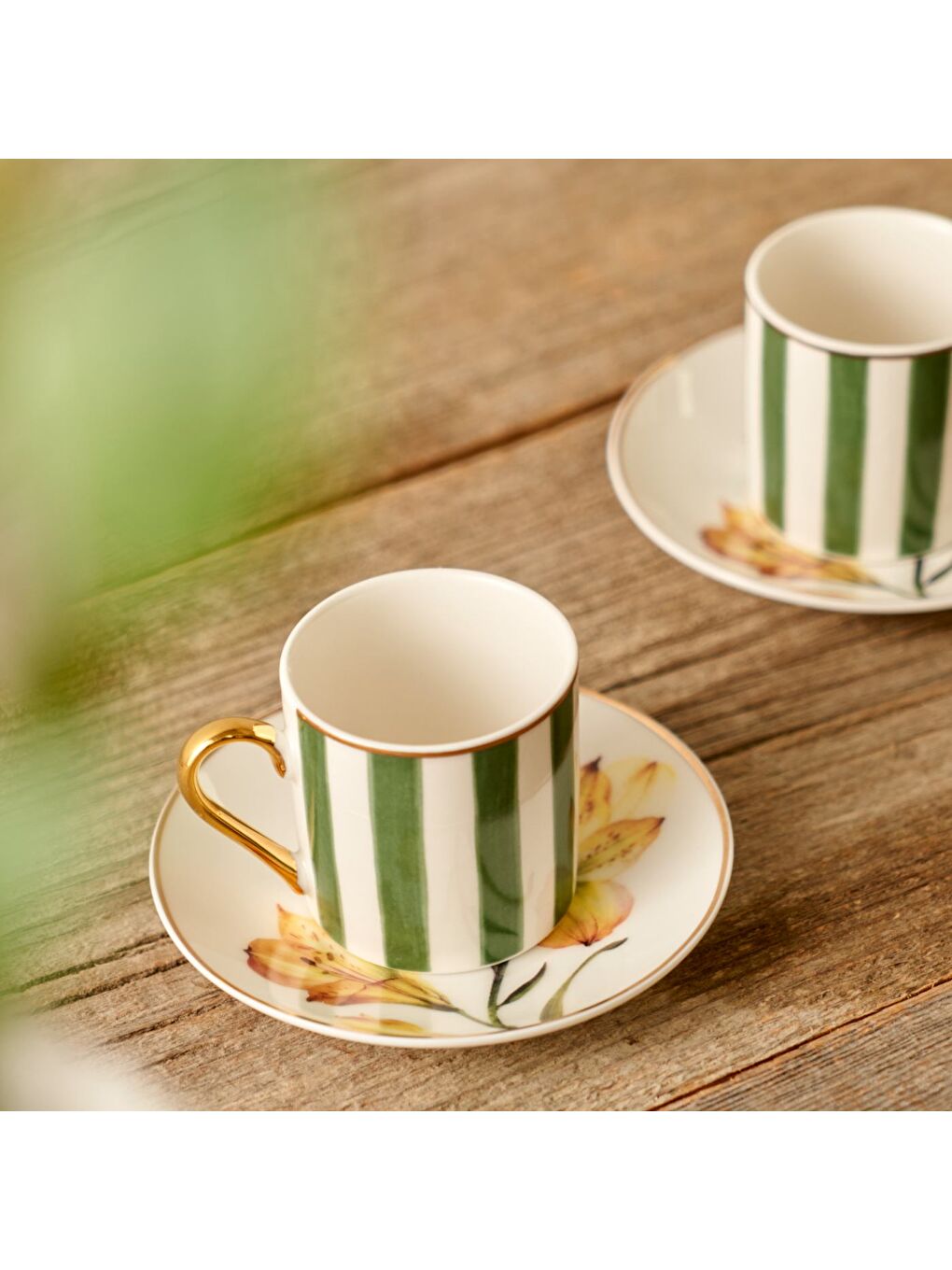 Blossom Porselen 2'li Kahve Fincanı Seti Yeşil (90 cc)-1