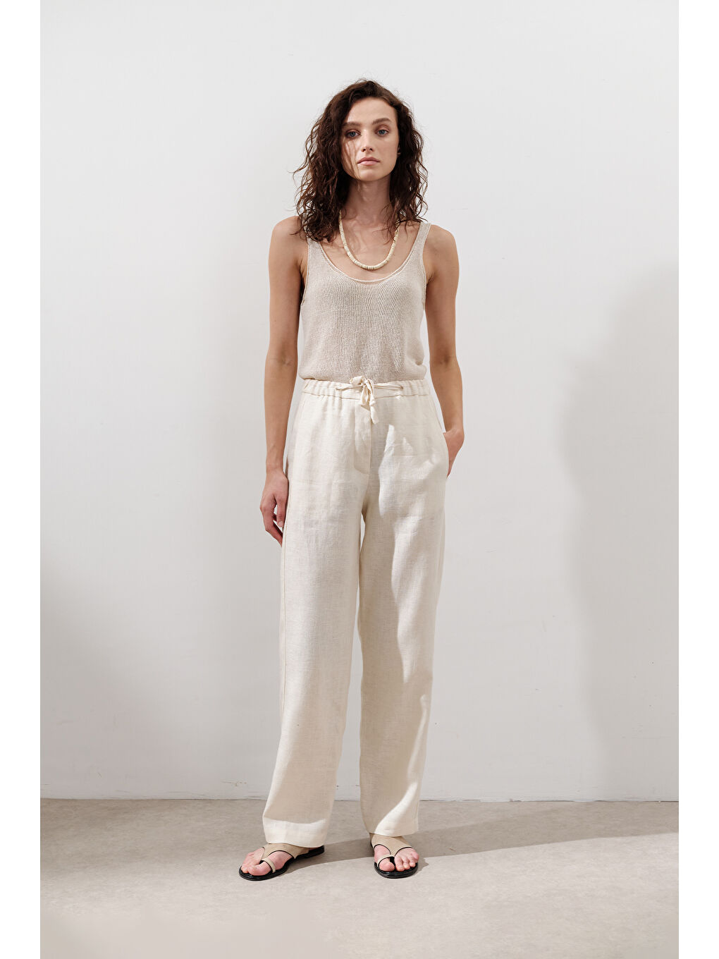 Bej Keten Barrel Pantolon Vanilya-2