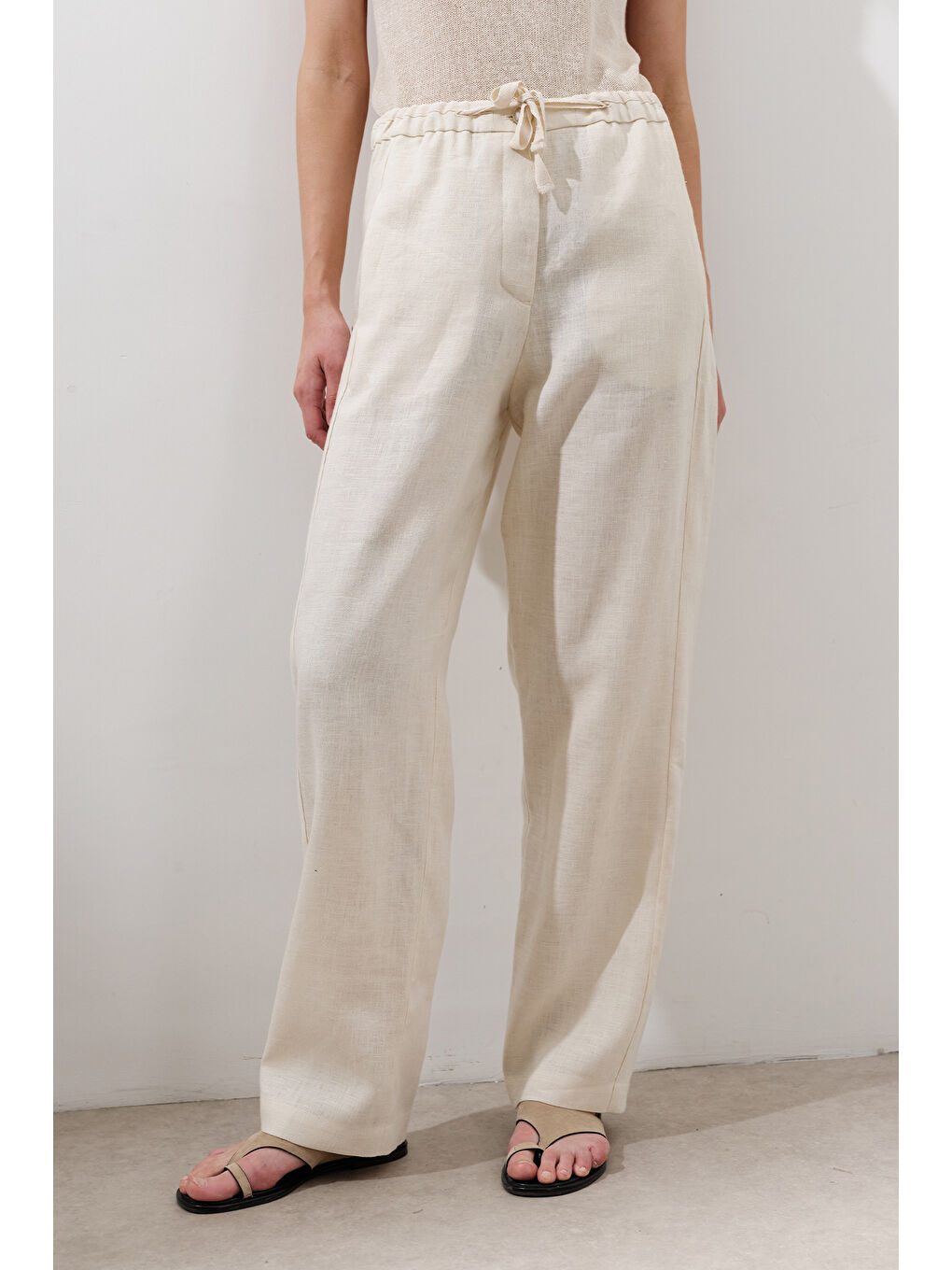 Bej Keten Barrel Pantolon Vanilya-3