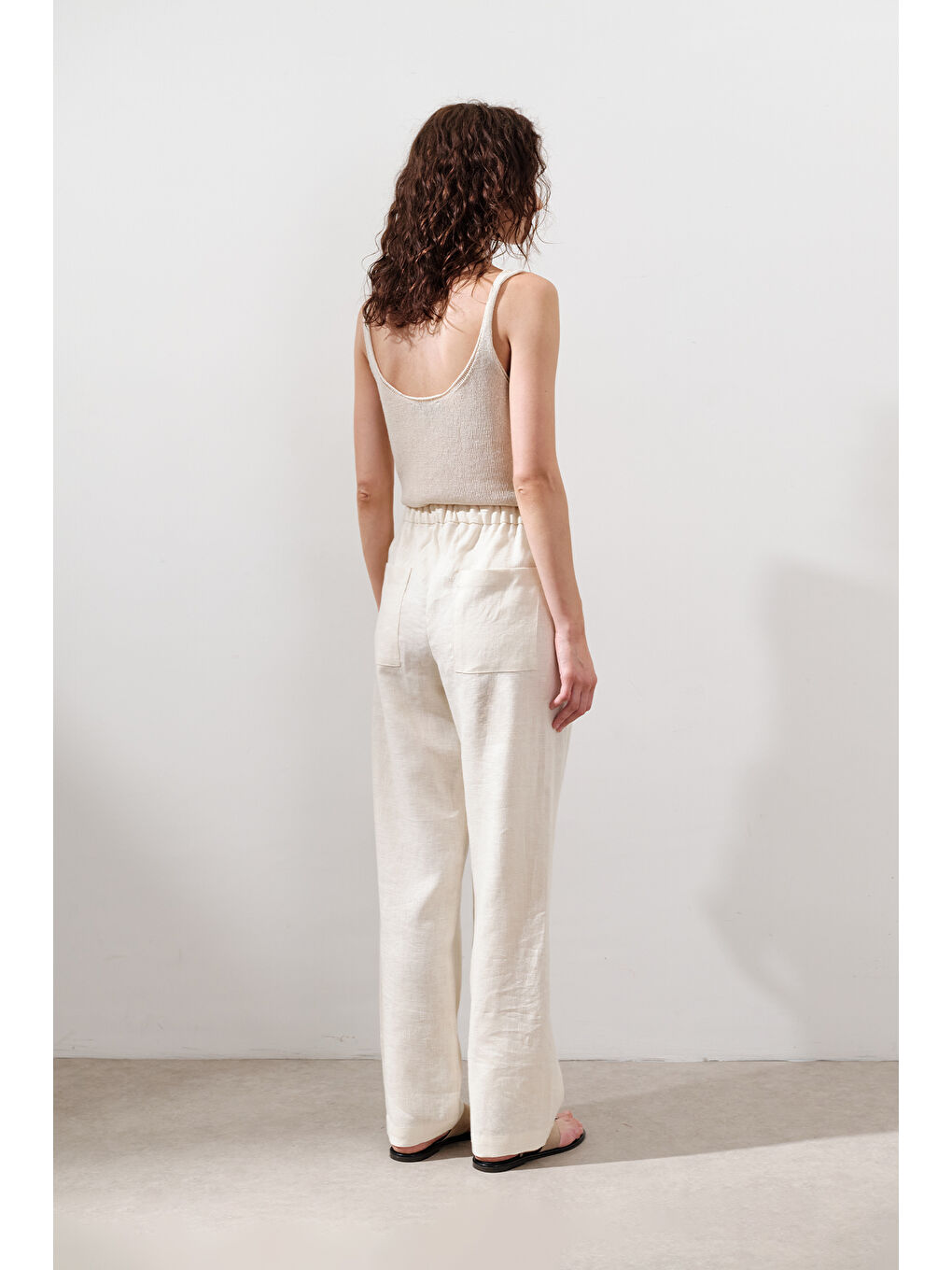 Bej Keten Barrel Pantolon Vanilya-5