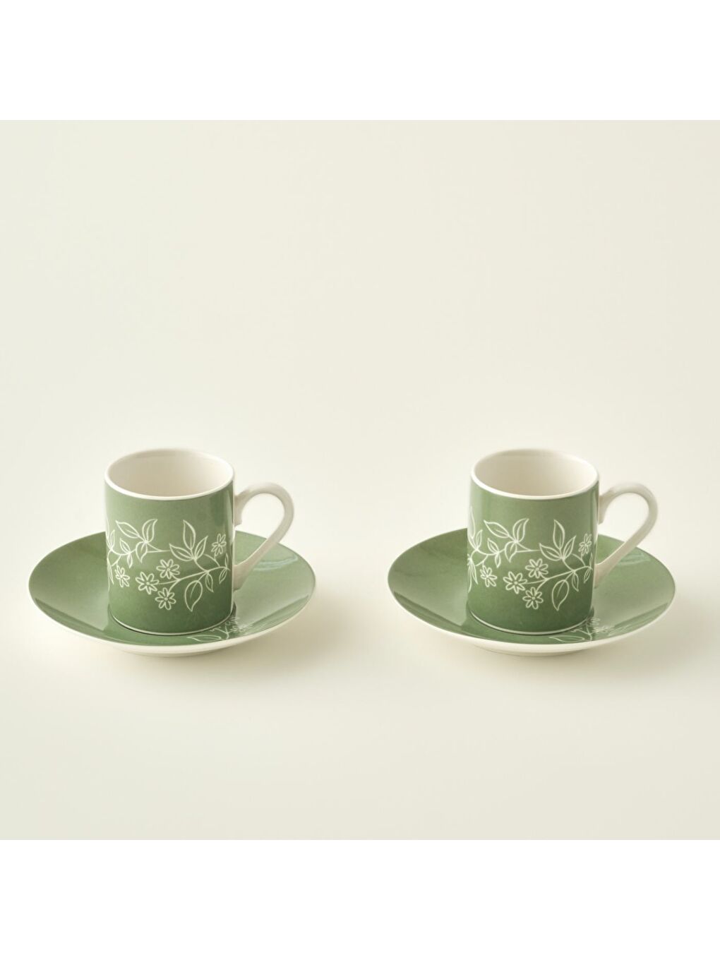 Garden 2'li Porselen Kahve Fincanı Seti Yeşil (90 cc)-1