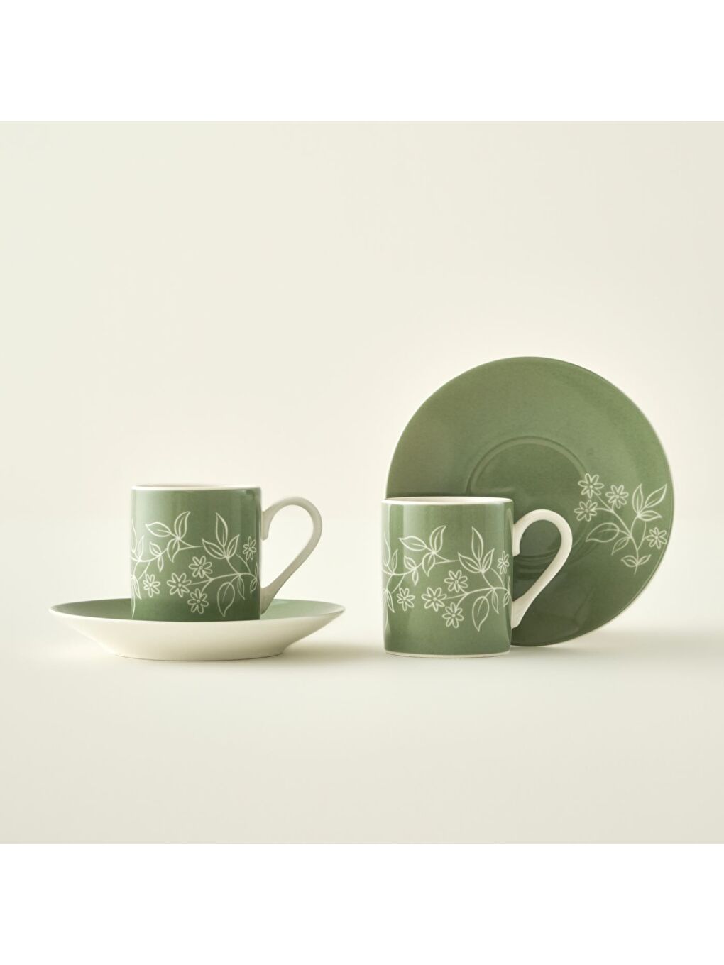Garden 2'li Porselen Kahve Fincanı Seti Yeşil (90 cc)-2