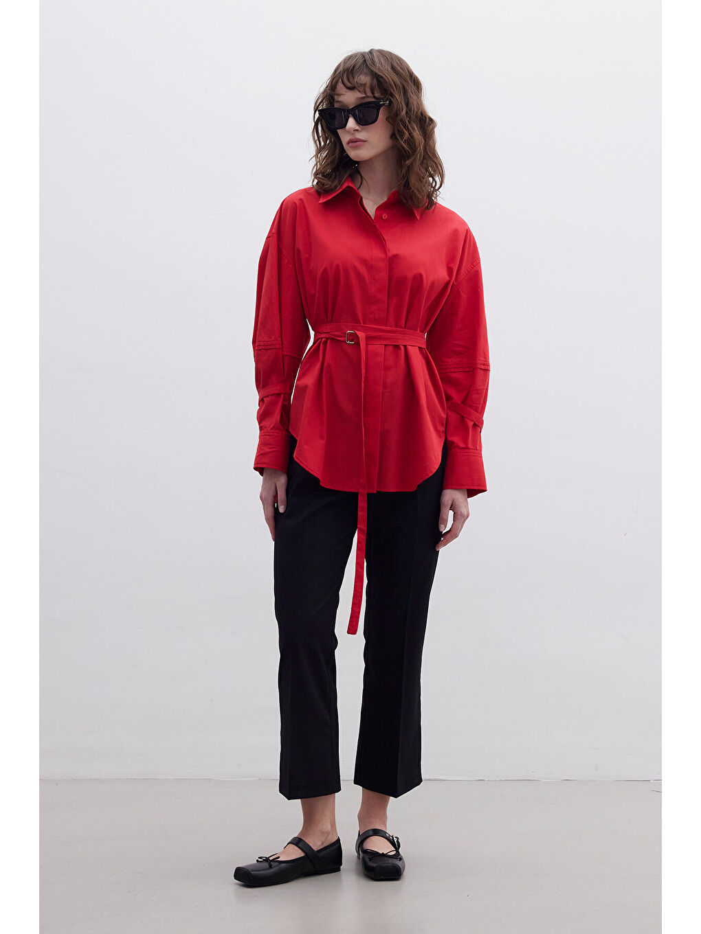 Kemer Detaylı Gömlek Kırmızı-2