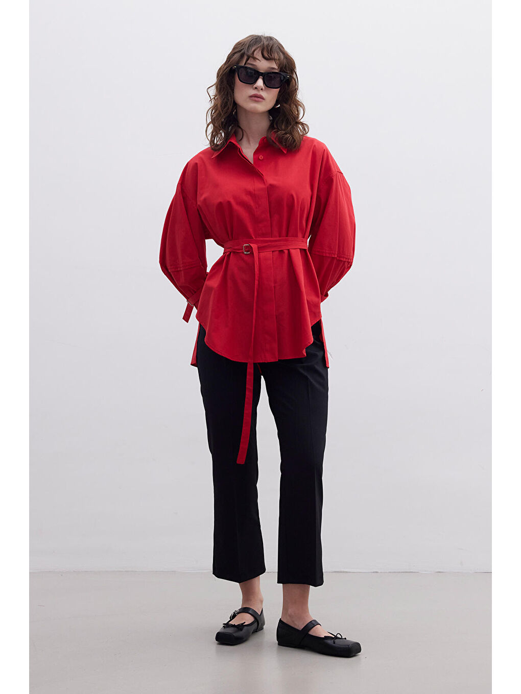 Kemer Detaylı Gömlek Kırmızı-6