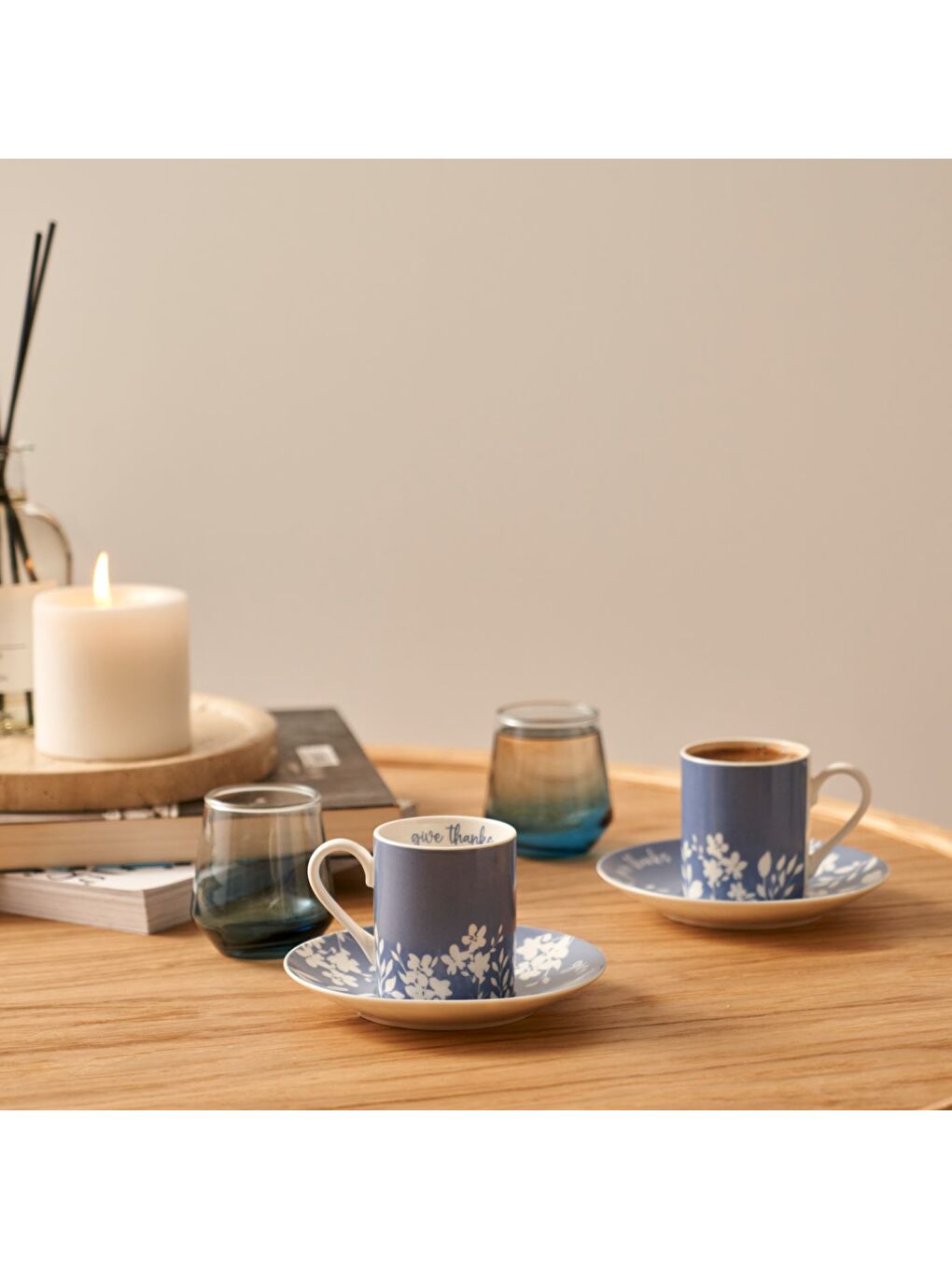 Thankful 2'li Porselen Kahve Fincanı Seti Mavi (90 cc)-1