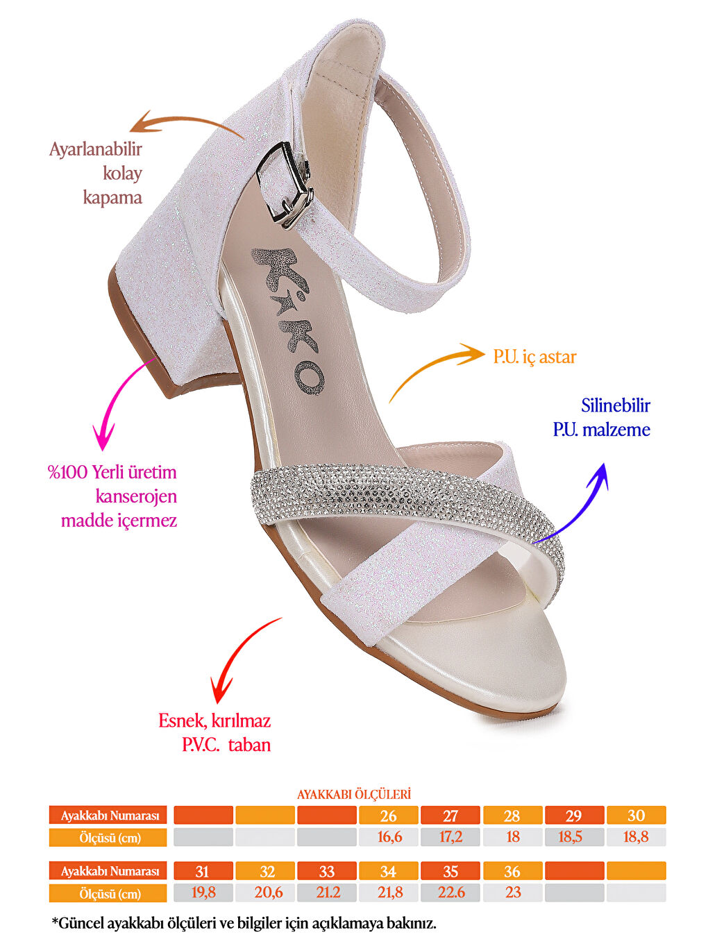Beyaz Tanda Kum Simli Kız Çocuk 4 Cm Topuklu Sandalet Abiye Ayakkabı-1