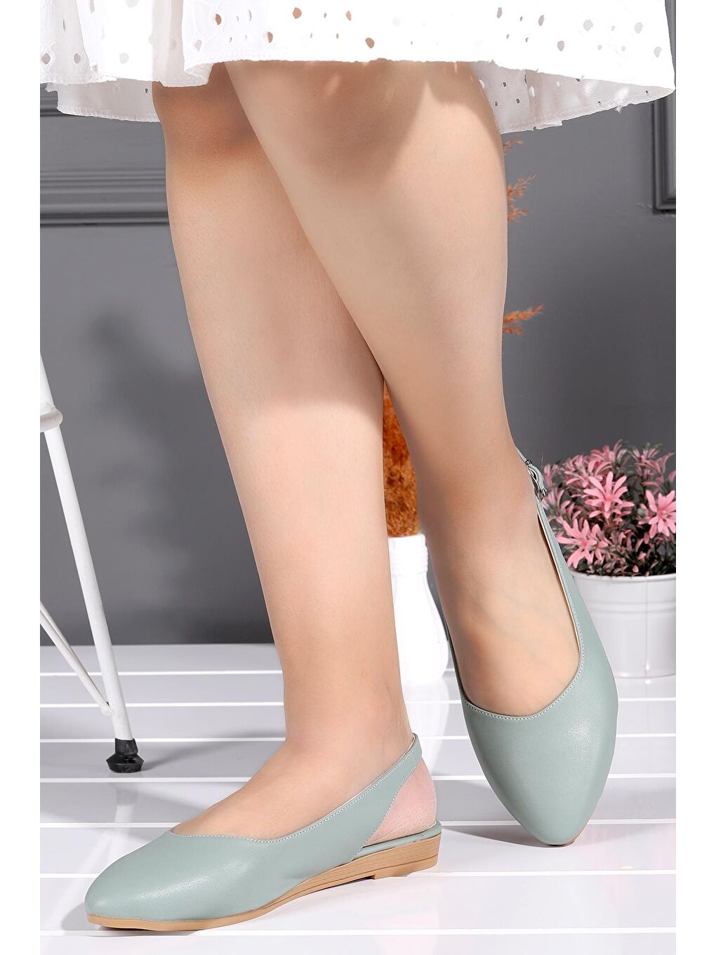 Yeşil Cilt Günlük Kemerli Kadın Babet 1920.115-1