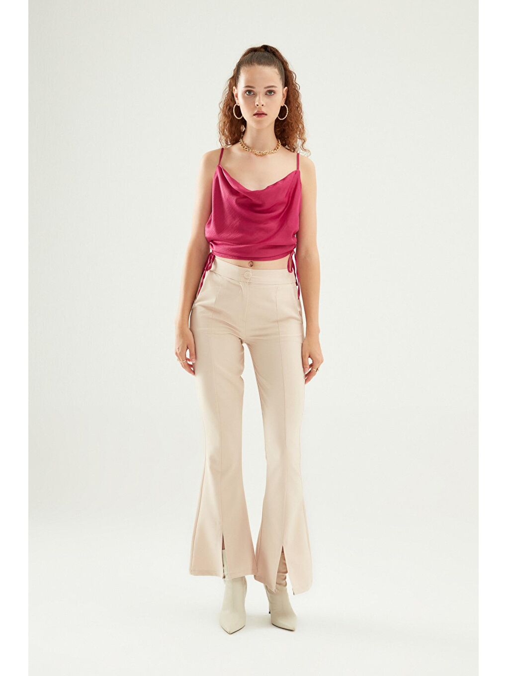 Fuşya Degaje Yaka Büzgülü Bluz Orkide-1