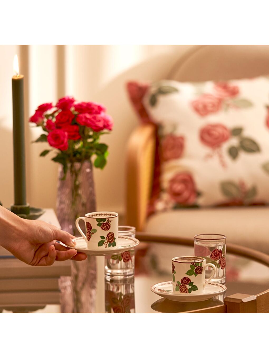 Karışık Rose 2'li Porselen Kahve Fincanı Seti (90 cc)-2