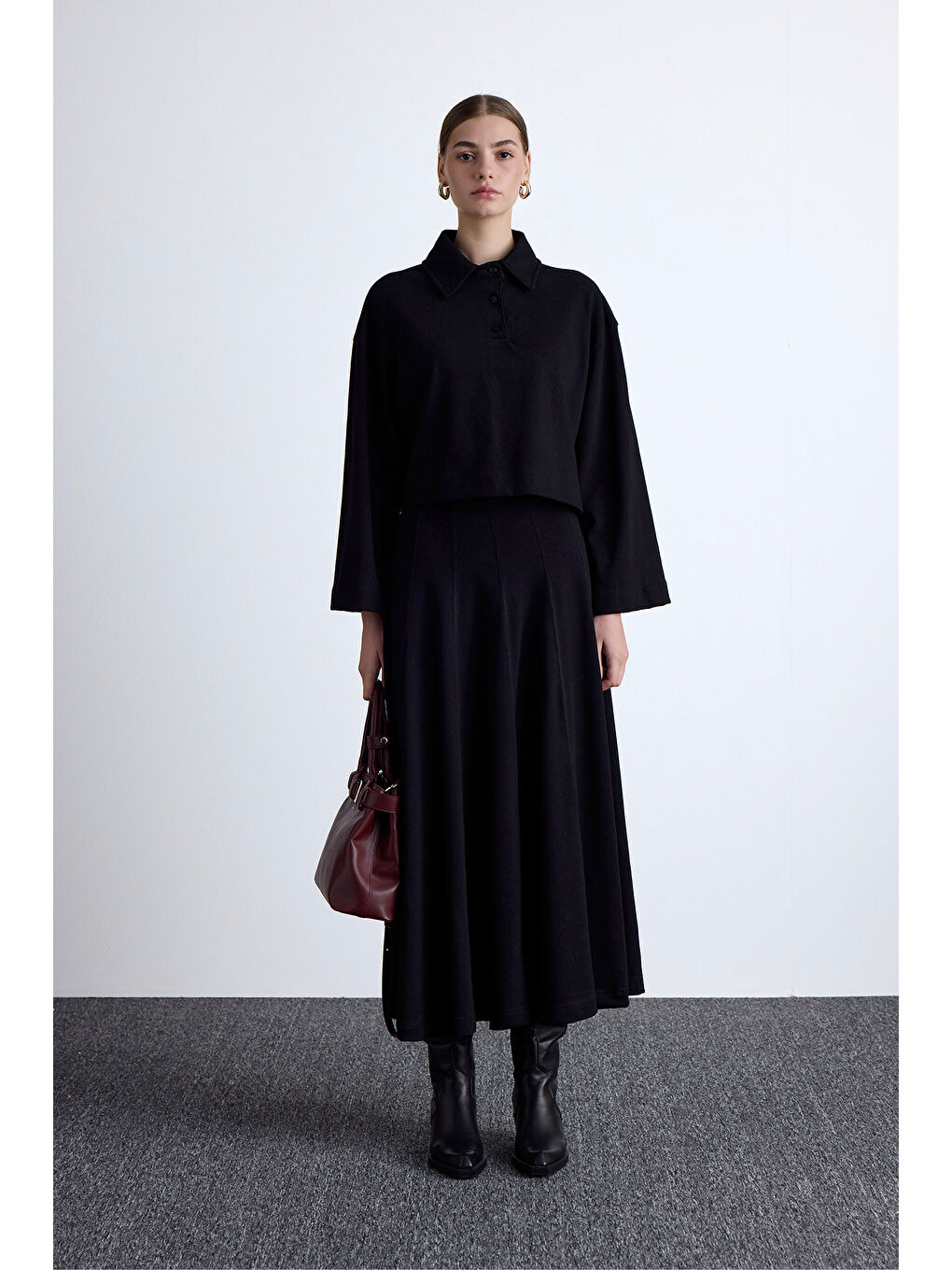 Premıum Örme Volanlı Etek Siyah-1