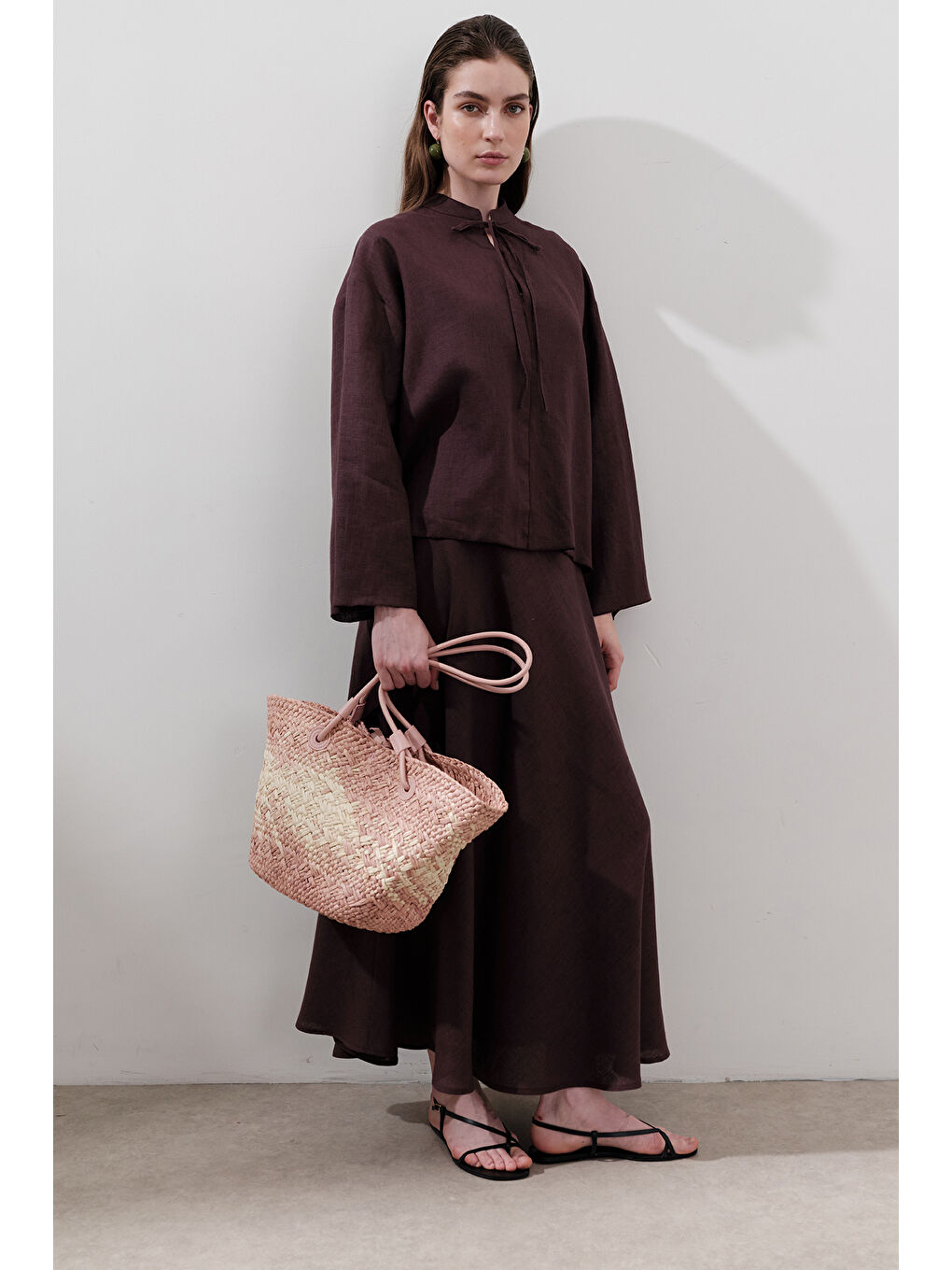 Keten Bağlamalı Bluz Mürdüm-1