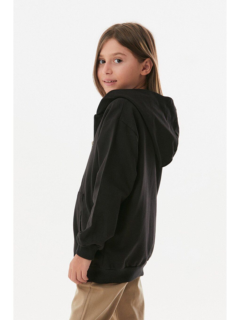 Fullamoda Siyah Basic Fermuarlı Unisex Çocuk Sweatshirt - 2