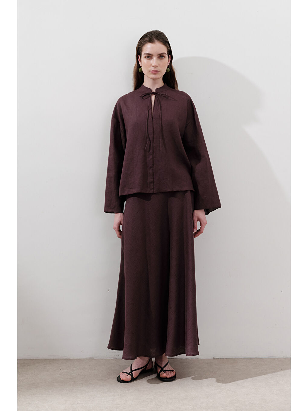 Keten Bağlamalı Bluz Mürdüm-2