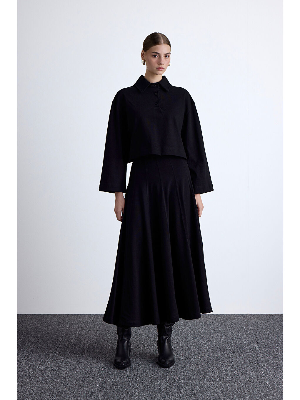 Premıum Örme Volanlı Etek Siyah-2