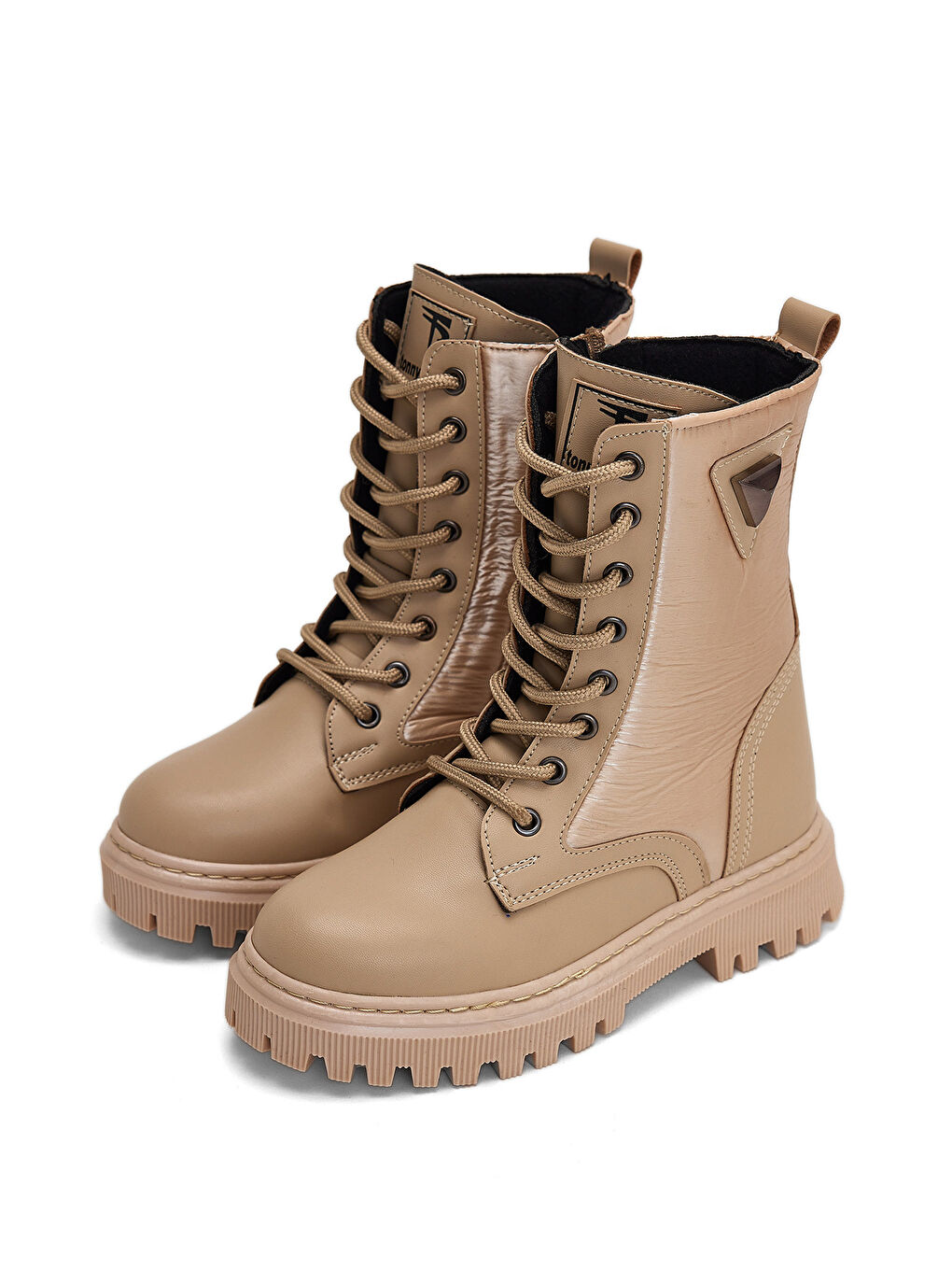 Bej Kız Çocuk Nude Termo Taban Bağcıklı ve Fermuarlı Uzun Bot