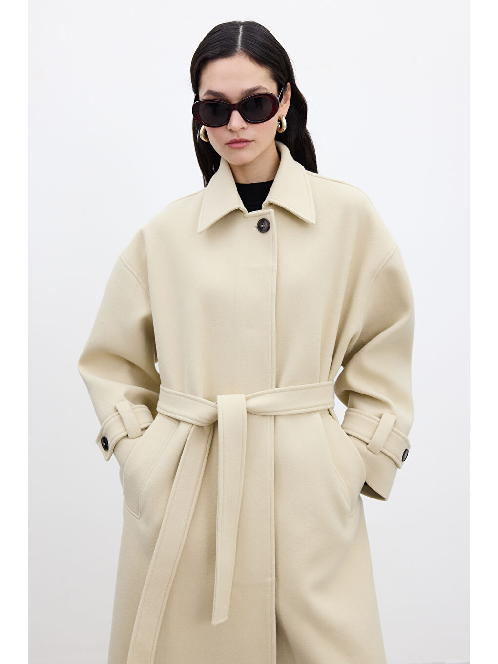 Andy Oversize Kaşe Kaban Bej-5