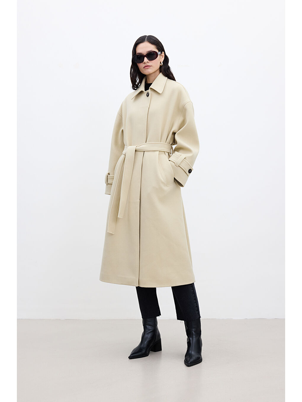 Andy Oversize Kaşe Kaban Bej-6