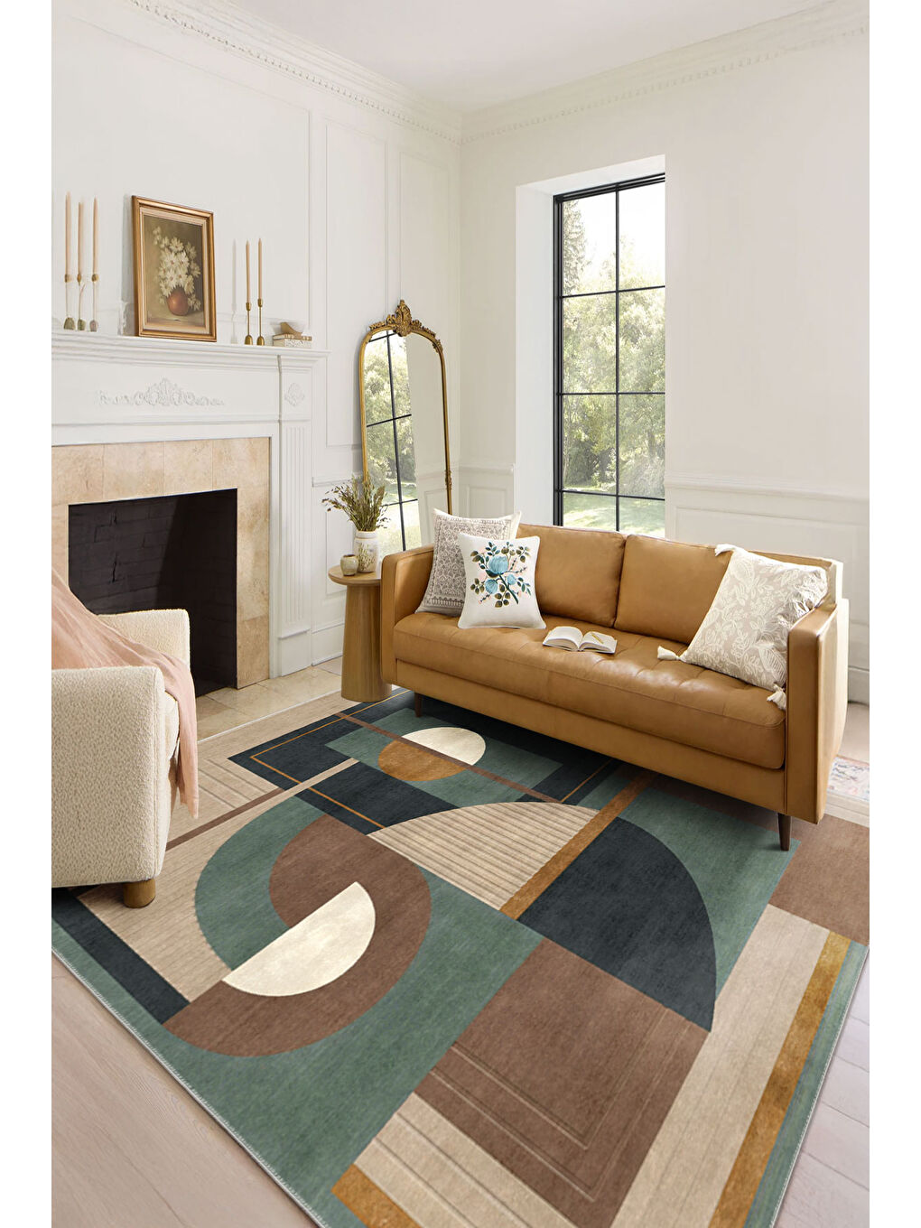 Yeşil Modern Dekoratif Yıkanabilir Kaymaz Taban Halı – İnce, Yumuşak Salon Halısı, Mutfak Halısı ve Yolluk-1