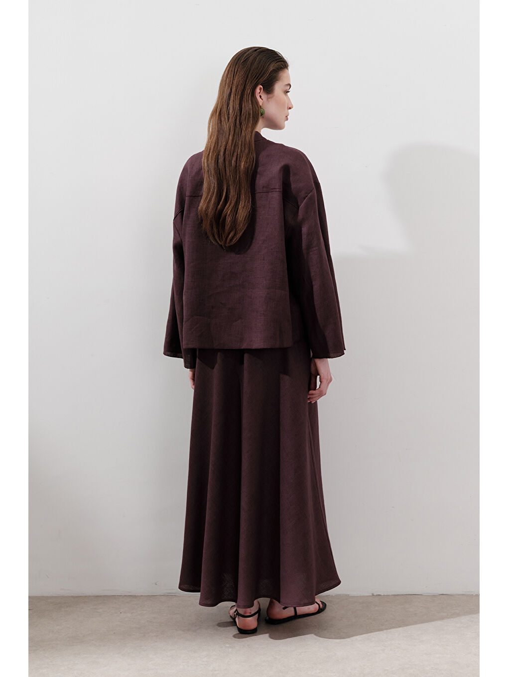 Keten Bağlamalı Bluz Mürdüm-6