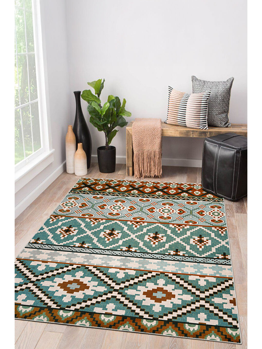 Mavi Modern Dekoratif Yıkanabilir Kaymaz Taban Halı – İnce, Yumuşak Salon Halısı, Mutfak Halısı ve Yolluk-2