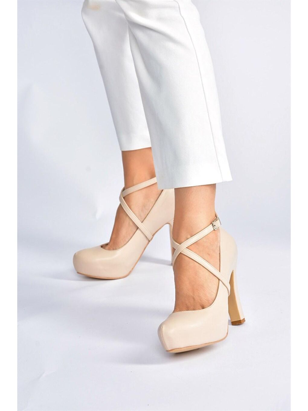 Bej Ten Platform Topuklu Kadın Abiye Ayakkabı M348007609-2