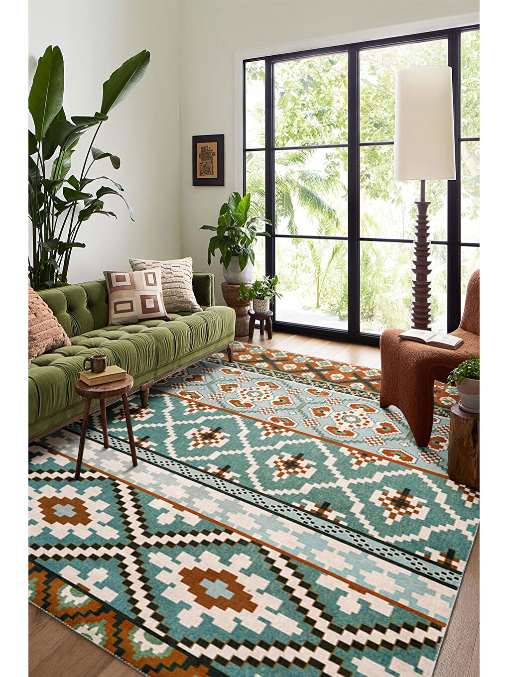 Mavi Modern Dekoratif Yıkanabilir Kaymaz Taban Halı – İnce, Yumuşak Salon Halısı, Mutfak Halısı ve Yolluk-1