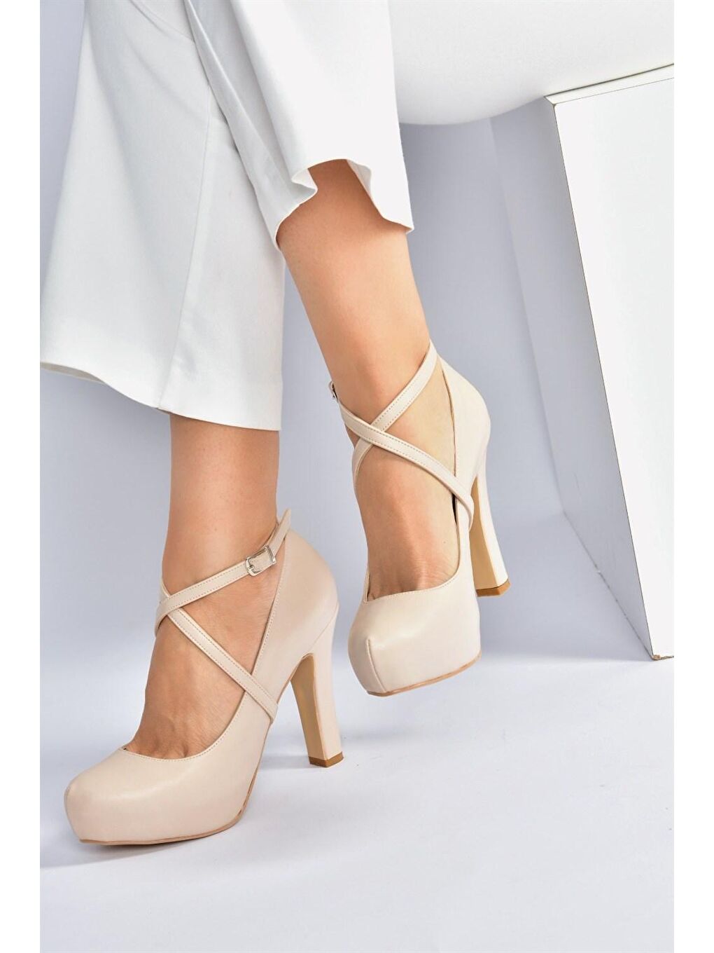 Bej Ten Platform Topuklu Kadın Abiye Ayakkabı M348007609-3