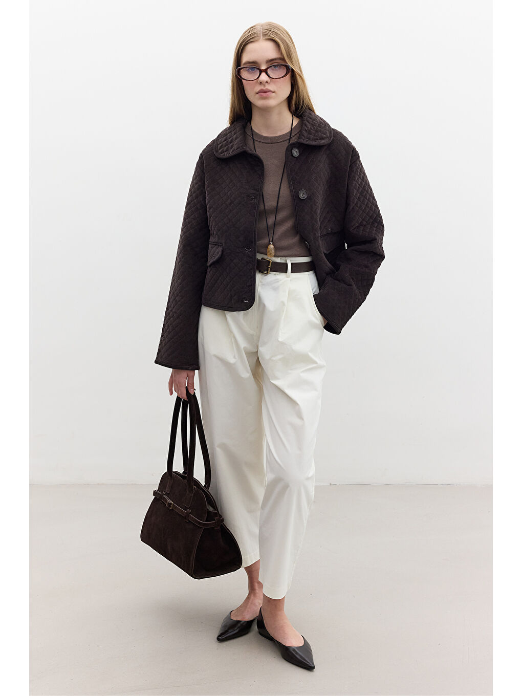 Kapitone Kadife Ceket Kahverengi-2