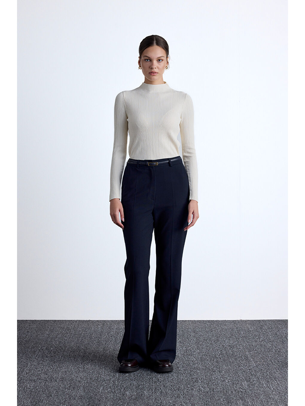 Flare Paça Klasik Pantolon Lacivert-1