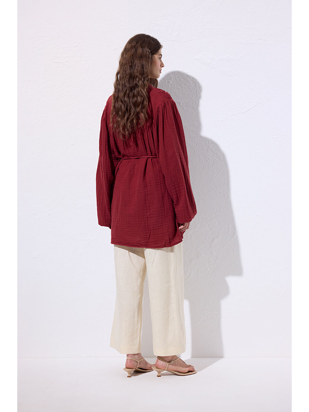 Müslin İşlemeli Gömlek Kırmızı-3