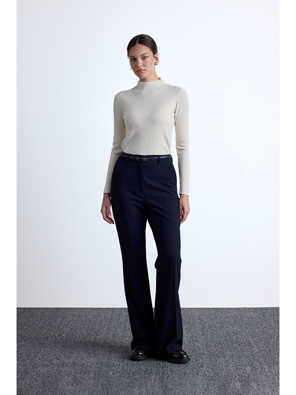 Flare Paça Klasik Pantolon Lacivert-2