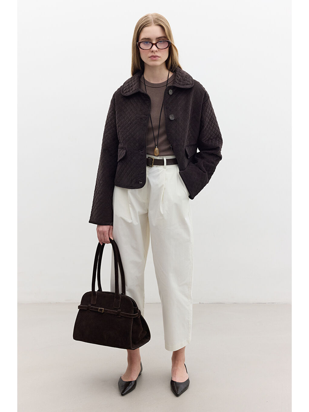 Kapitone Kadife Ceket Kahverengi-5