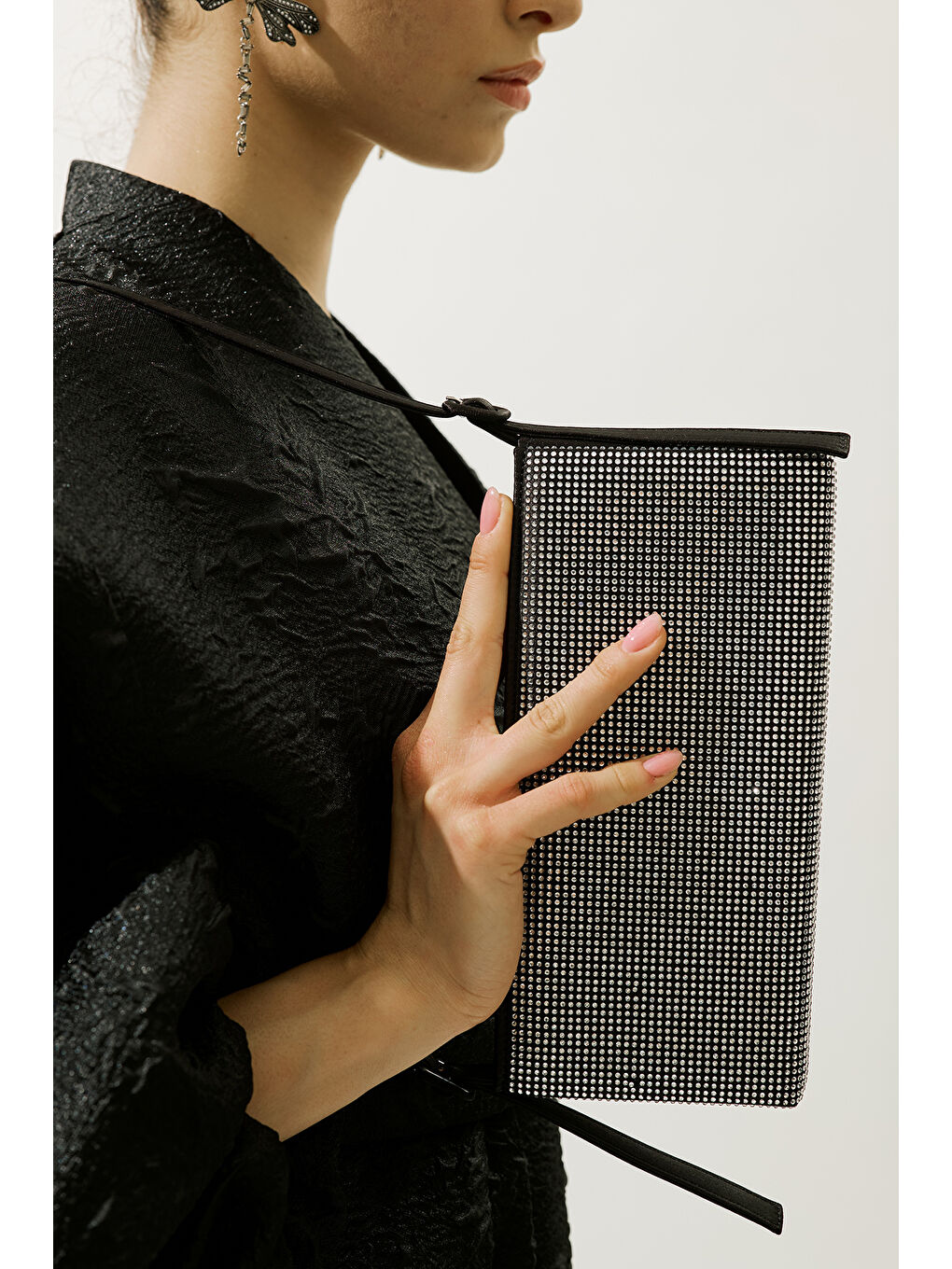 Taşlı Baget Abiye Çanta Siyah-1