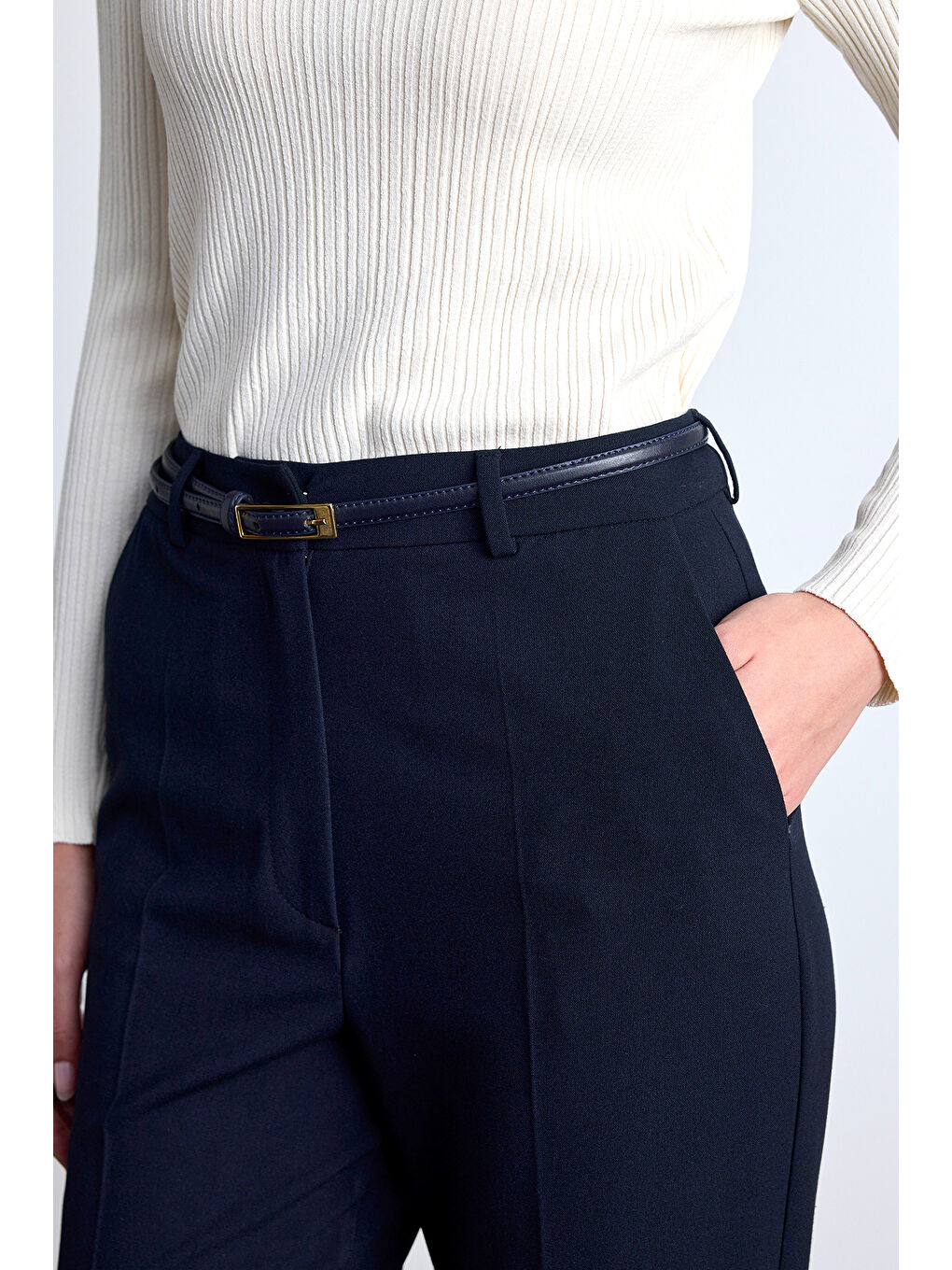 Flare Paça Klasik Pantolon Lacivert-3