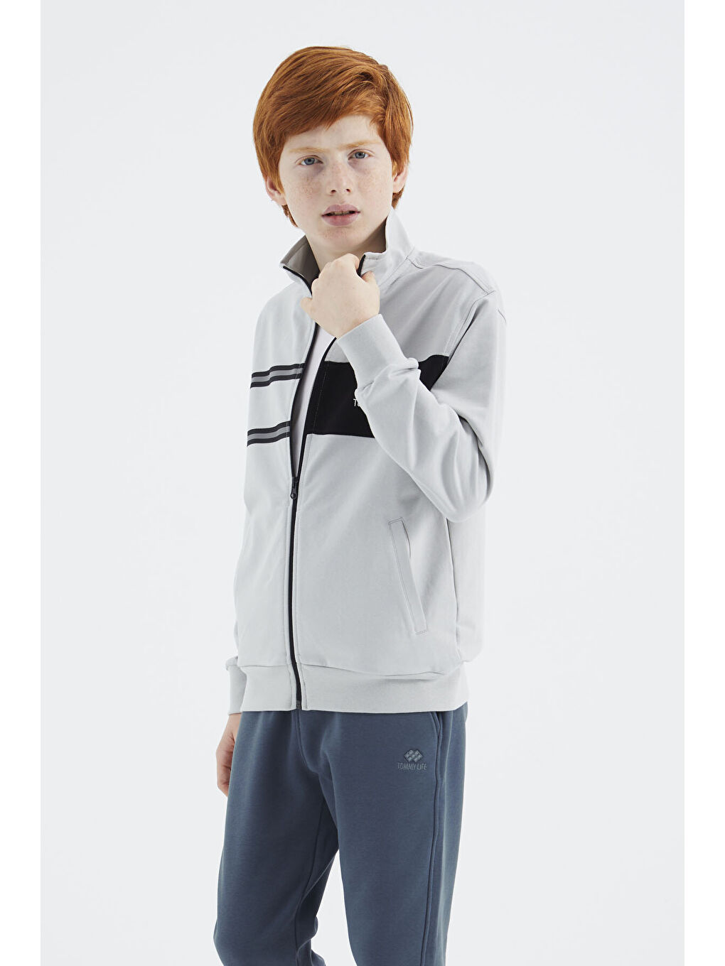 Bej Taş Dik Yaka Erkek Çocuk Sweatshirt - 11183-7